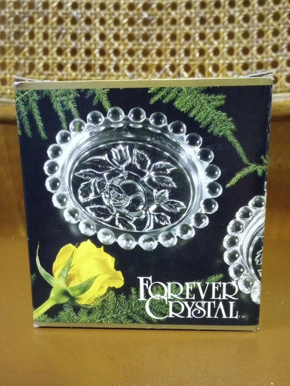 NIB Forever Crystal Molded Glass Floral Coasters, Set of 6, Style #A1427-RS